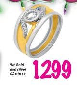 9ct Gold And Silver CZ Trip Set