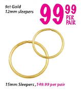 9ct Gold 15mm Sleepers-Per Pair