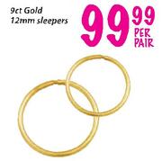 9ct Gold 12mm Sleepers-Per Pair