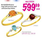 9ct Gold Birthstone Rings With Precious And Semi Precious Stones Each