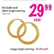 9ct Gold And Silver Single Earrings Banded-Each