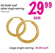 9ct Gold And Silver Large Single Earrings Banded-Each