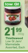 Thistlewood Low Gi Jam/Marmalade Assorted-300g Each