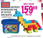 Mega Bloks 200 Pieces Micro Blocks Tub Or 70 Piece Mini Blocks-Per Set
