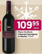 Plaisir De Merle Cabernet Sauvignon Or Merlot-750ml Each