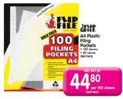 Flip File A4 Plastic Filing Pockets-Per 100 Sleeve
