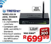Trendnet Wireless N ADSL Modem Router
