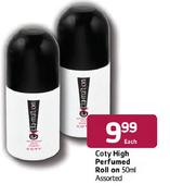 Coty High Perfumed Roll On Assorted-50ml Each