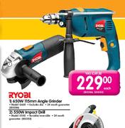 Ryobi 650W 115mm Angle Grinder Or 550W Impact Drill Each