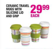 Ceramic Travel Mugs With Silicone Lid And Grip-Each