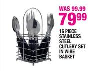 Stainless Steel Cutlery Set In Wire Basket-16 Piece