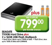 Seagate 750GB Hard Drive Plus 2 X 16GB USB Flash Multipack-Per Bundle