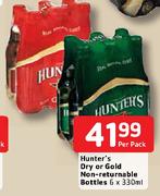 Hunter's Dry Or Gold Non-Returnable Bottles-6x330ml Per Pack