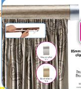 85mm Contemporary Curtain Track Clip-On Wood(Antique Silver) Brushed Brass Finial