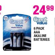 Great Value 6 Pack AAA Akaline Batteries