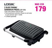 Logik 2 Slice Panini/Sandwich Press (LSP-200)