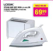 Logik Steam & Dry Iron (LSI-005) Or 2 Slice Toaster (LPT200 NW)-Each
