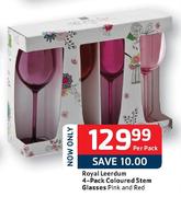 Royal Leerdum 4-Pack Coloured Stem Glasses Pink And Red