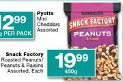 Snack Factory Roasted Peanuts/Peanuts & Raisins Assorted-450g-Each
