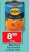 Koo Peach Slices/Halves In Syrup-410gm Each