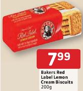 Bakers Red Label Lemon Cream Biscuits 200Gm