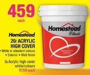 Homestead Acrylic High Cover White/Colours-5Ltr Each