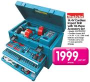 Makita 14.4V Cordless Impact Drill With 116 Piece Accessory Set(8281DWPETC)-Per Set