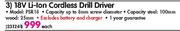 Bosch 18V Li-lon Cordless Drill Driver(PSR18)-Each