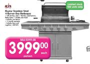 Alva Raptor Stainless Steel 4 Burner Gas Barbeque