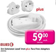 Ellies 5m Extension Lead 1mm Plus Two Free Adaptors-Each