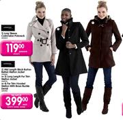 Legend Mid Length Black Button Belted Melton Jacket