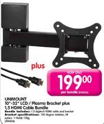 Unimount 10"-32" LCD/Plasma Bracket plus 1.5 HDMI Cable Bundle