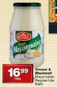 Crosse & Blackwell Mayonnaise Regular/Lite Each-750g