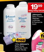 Johnson's Baby Powder Regular/Lavender & Camomile Each-400g/500g each