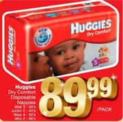 Huggies Dry Comfort Disposable Nappies Midi 3-58's/Junior 5-44's/Maxi 4-50's/Mini 2-66's Per Pack