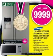 Samsung Metallic Silver Side By Side Fridge/Freezer with Water and Ice Dispenser-516Ltr(RSA1DTMG)