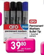 Aro Permanent Markers Bullet Tip Assorted-per 12 pack