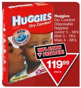 Huggies Dry Comfort Disposable Nappies Junior 5-58's Midi 3-78's Maxi 4-68's