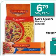 Fatti's & Moni's Macroni/Spaghetti-500gm Each