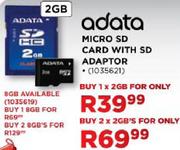 Adata Micro SD Card with SD Adaptor-2 x 8GB