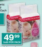 Johnson's Baby Wipes-3x80 Per Pack