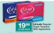 Lil-Lets Regular/Super Tampons With Applications-12 Per Pack