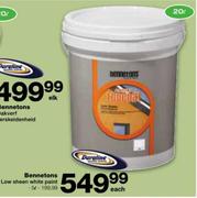 Bennetons Low Sheen White Paint-5L Each