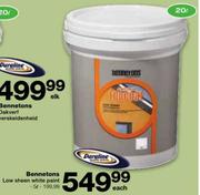 Bennetons Low Sheen White Paint-20L Each