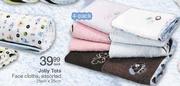 Jolly Tots Face Cloths Assorted-(4 Pack)25cmx25cm/Per Pack