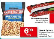 Snack Factory Peanuts/Peanuts & Raisins-150gm Each
