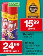 Mr. Min Multi-Surface Cleaner/Furniture Polish Value Pack-400ml Each