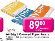 Typek A4 Bright Coloured Paper Reams 80gsm-500 sheets per ream