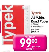 Typek A3 White Bond Paper 80gsm-500 sheets per ream