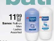 Sanex Roll-On Men/Ladies Assorted-60ml Each